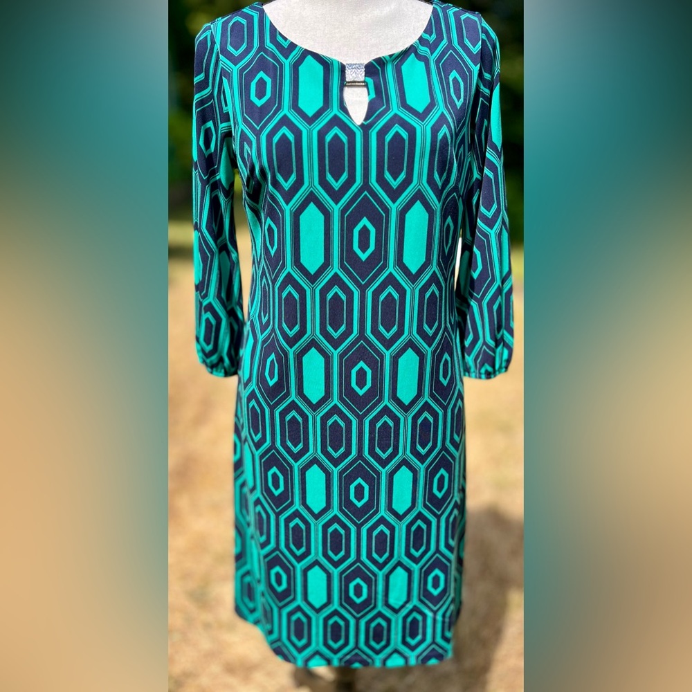 Teal Patterned Enfocus Studio Dress Size 4